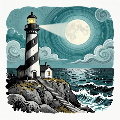 Lighthouse Illuminating Clifftop at Night - Architecture - AI generated image