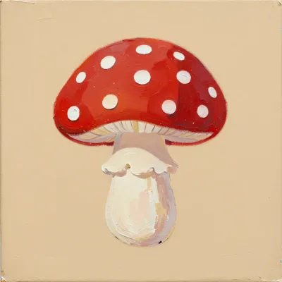 Red Polka-Dotted Mushroom with Textured Cap - Fungi - AI generated image
