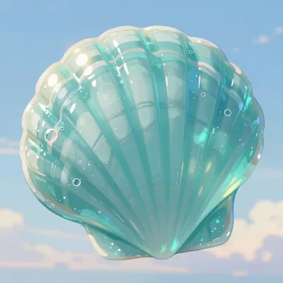 Translucent Blue Glass Seashell Floating in Sky - Seashell - AI generated image