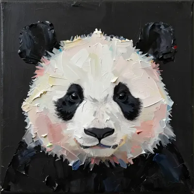 Impasto Panda Portrait Glossy Texture - Art - AI generated image