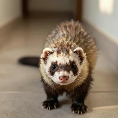 Ferret Stretching on Tiled Floor - Animal - AI generated image