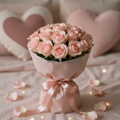 Soft Pink Roses Bouquet Centerpiece - Flowers - AI generated image