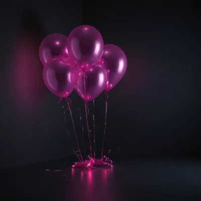 Metallic Pink Balloons Clustered with Reflective Ribbons - Party - AI generated image