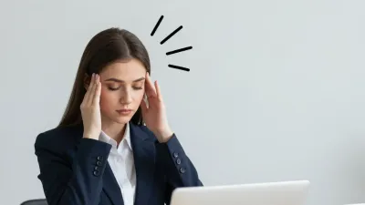 Anxious Office Worker at Desk - People - AI generated image
