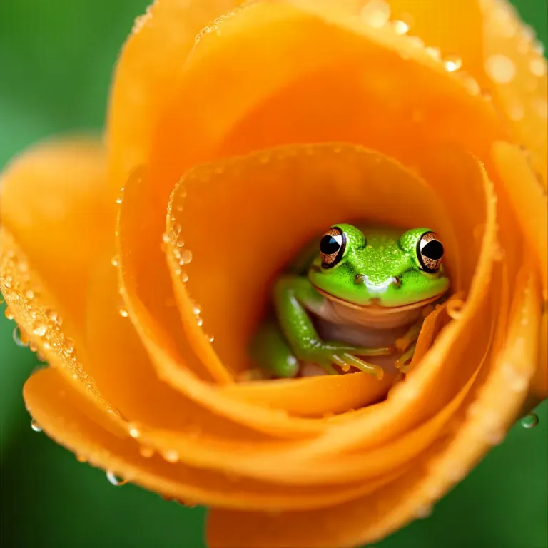 Frog Nestled in Dewy Rose Petals - Wildlife - AI generated image