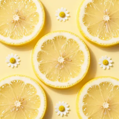 Sliced Lemons and Daisies Flat Lay - Food - AI generated image
