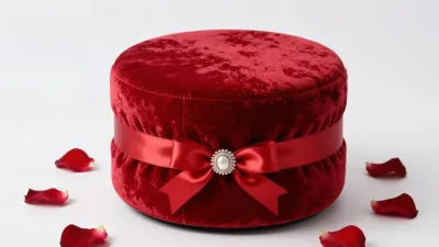 Velvet Ottoman with Glossy Ribbon and Sparkling Embellishment - Furniture - AI generated image