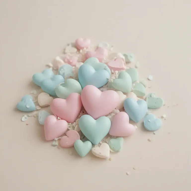 Pastel Heart-Shaped Candies Scattered on Neutral Background - Food - AI generated image