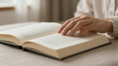 Hand Pausing on Book Page - People - AI generated image