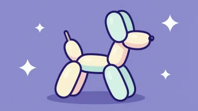 Balloon Dog Lying Backwards on Purple Sparkling Background - Animals - AI generated image