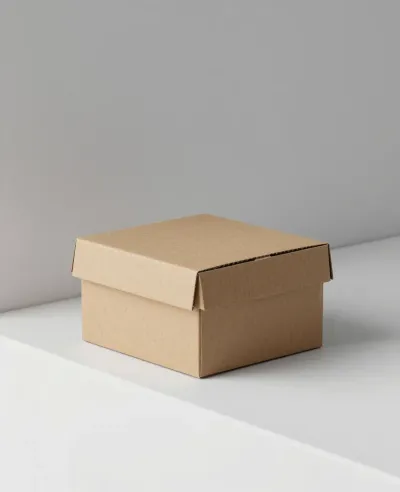 Rough Kraft Paper Box on White Surface - Objects - AI generated image