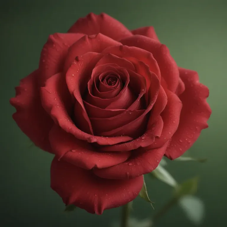 Dew-Covered Red Rose Petal Spiral - Flowers - AI generated image