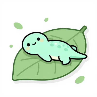 Mint-green Lizard Resting on Leaf - Animal - AI generated image