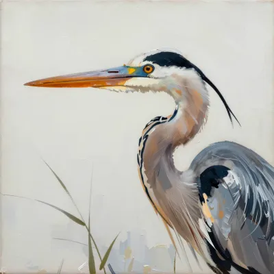 Great Blue Heron Study with Reeds - Wildlife - AI generated image