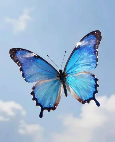 Aqua-Crystal Butterfly Gleaming in Sky - Butterfly - AI generated image