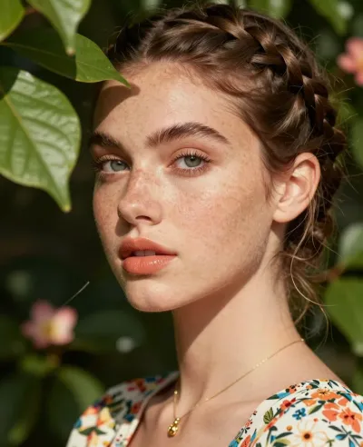 Braided Hair Model in Garden Portrait - Portrait - AI generated image