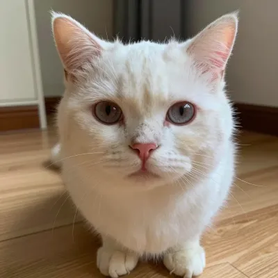 White Cat with Light Blue Eyes in Soft Light - Animal - AI generated image