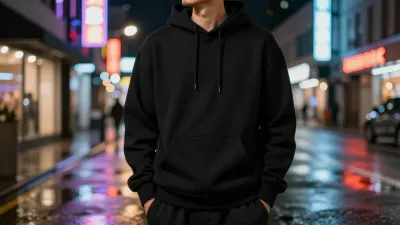 Person in Black Hoodie Neon Street - People - AI generated image