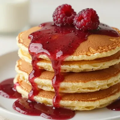 Golden Pancake Stack with Raspberry Coulis - Food - AI generated image