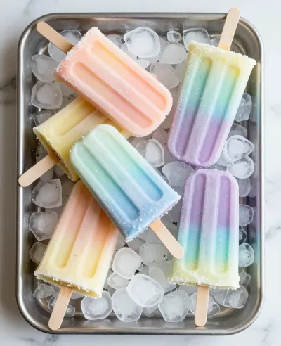 Pastel Sorbet Popsicles on Ice - Food - AI generated image