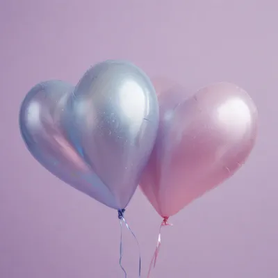 Silver and Pink Heart Balloons Floating in Lavender Light - Celebration - AI generated image