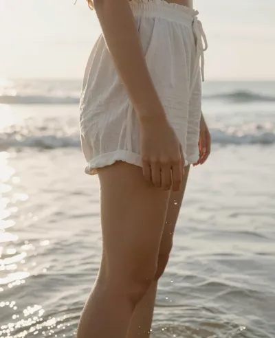 Beach Walk in White Shorts - People - AI generated image