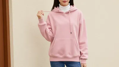 Pink Hoodie with White Turtleneck - Fashion - AI generated image
