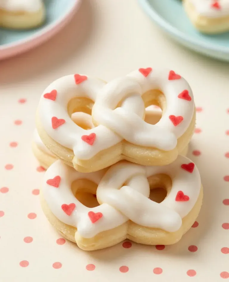 Glazed Pretzels with Heart Decorations - Food - AI generated image
