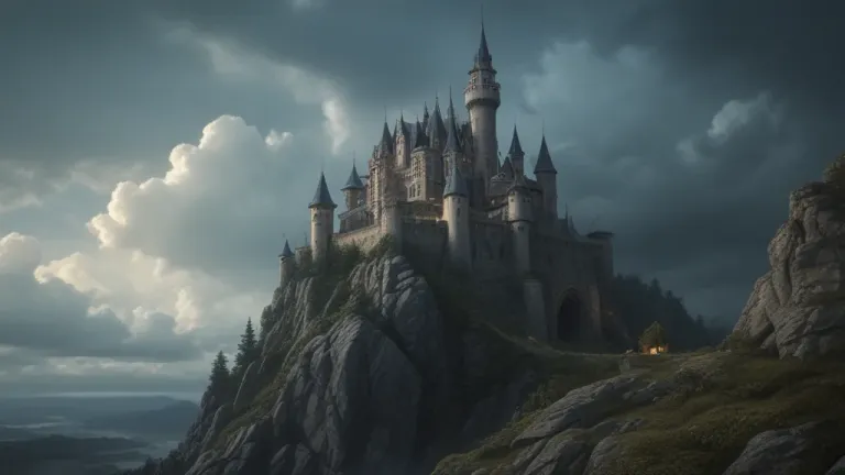 Fantasy Castle Perched on Mossy Cliff - Architecture - AI generated image