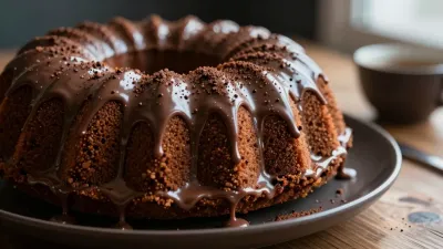 Mocha-glazed bundt cake with glossy glaze - Food - AI generated image
