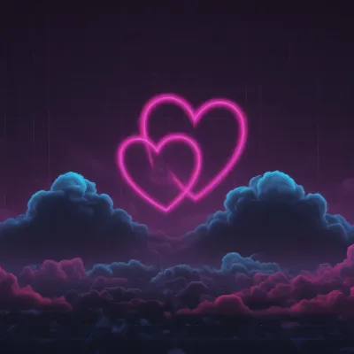 Glowing Pink Hearts in Ethereal Sky - Abstract - AI generated image