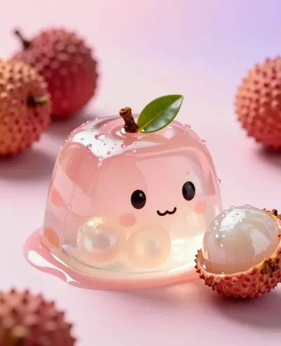 Lychee Jelly Dome with Cute Face - Food - AI generated image