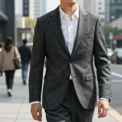 Man in Gray Tweed Suit Jacket Downtown - People - AI generated image