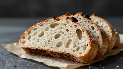 Freshly Sliced Crusty Bread Close-Up - Food - AI generated image