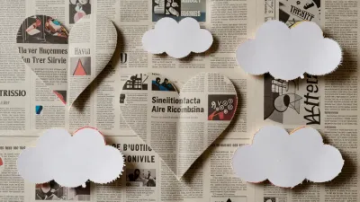 Cut-Out Clouds on Layered Newspaper Collage - Collage - AI generated image