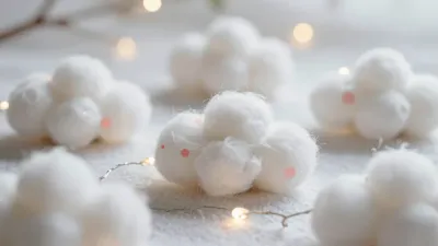 Fluffy Cotton Balls Resting on Soft Surface - Still Life - AI generated image