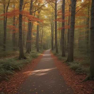 Autumn Forest Path Inviting Through Golden Canopy - Forest - AI generated image
