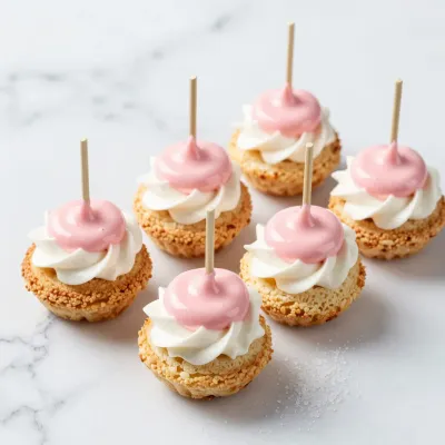 Mini Pastries with White Cream and Pink Sauce - Food - AI generated image