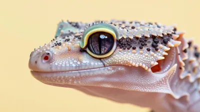 Albino Gecko Close-Up with Green Eyes - Wildlife - AI generated image