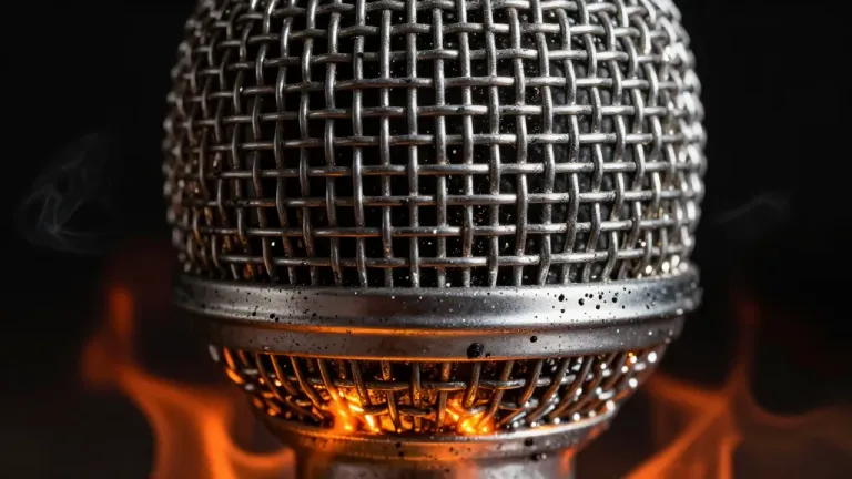 Glowing Microphone Head in Flames - Audio - AI generated image