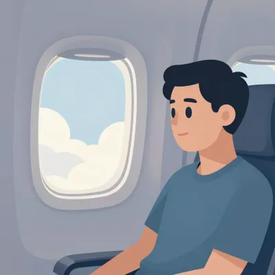 Young Man Relaxing by Airplane Window - People - AI generated image
