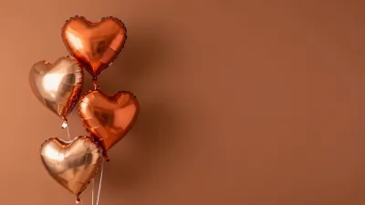 Burnt-Orange Heart Balloons Gleaming in Soft Light - Celebration - AI generated image