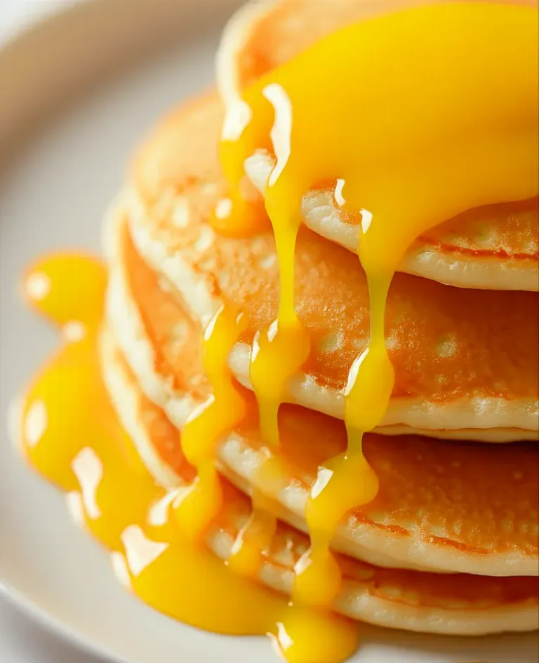 Stacked Pancakes with Mango Puree Sauce - Food - AI generated image