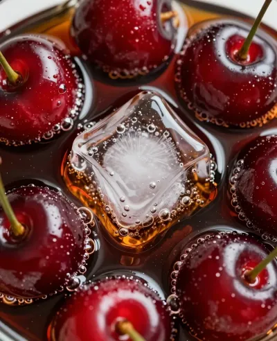 Cherries and Cola with Ice Cube - Food - AI generated image