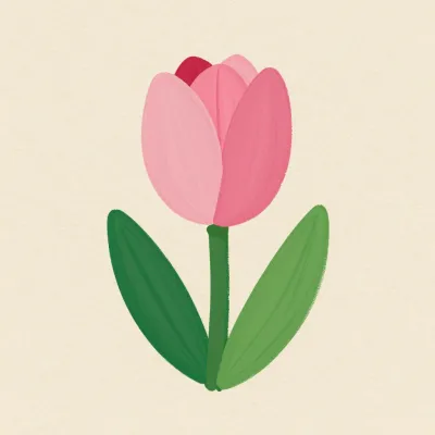 Pink Tulip Bud with Broad Green Leaves - Flowers - AI generated image