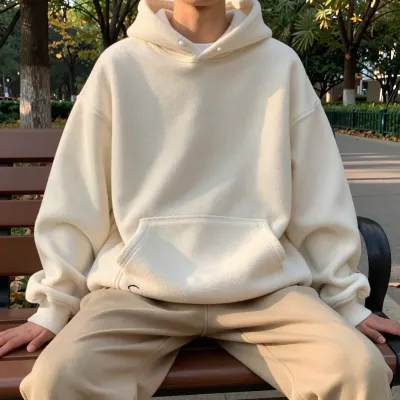 Person in Cream Hoodie Relaxing on Bench - People - AI generated image
