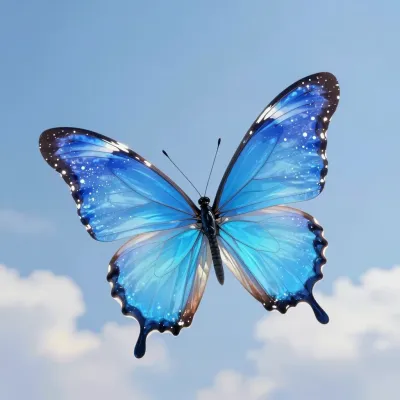 Aqua-Crystal Butterfly Gleaming in Soft Sky - Butterfly - AI generated image