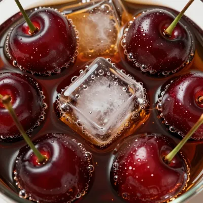 Cherries and Ice Cubes in Cola Glass - Food - AI generated image