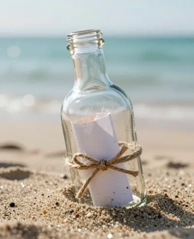 Message in a Bottle on Sandy Beach - Still Life - AI generated image