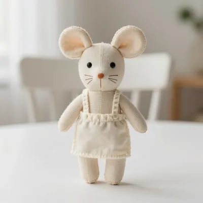 Cream Mouse Doll with Apron Softly Lit - Doll - AI generated image